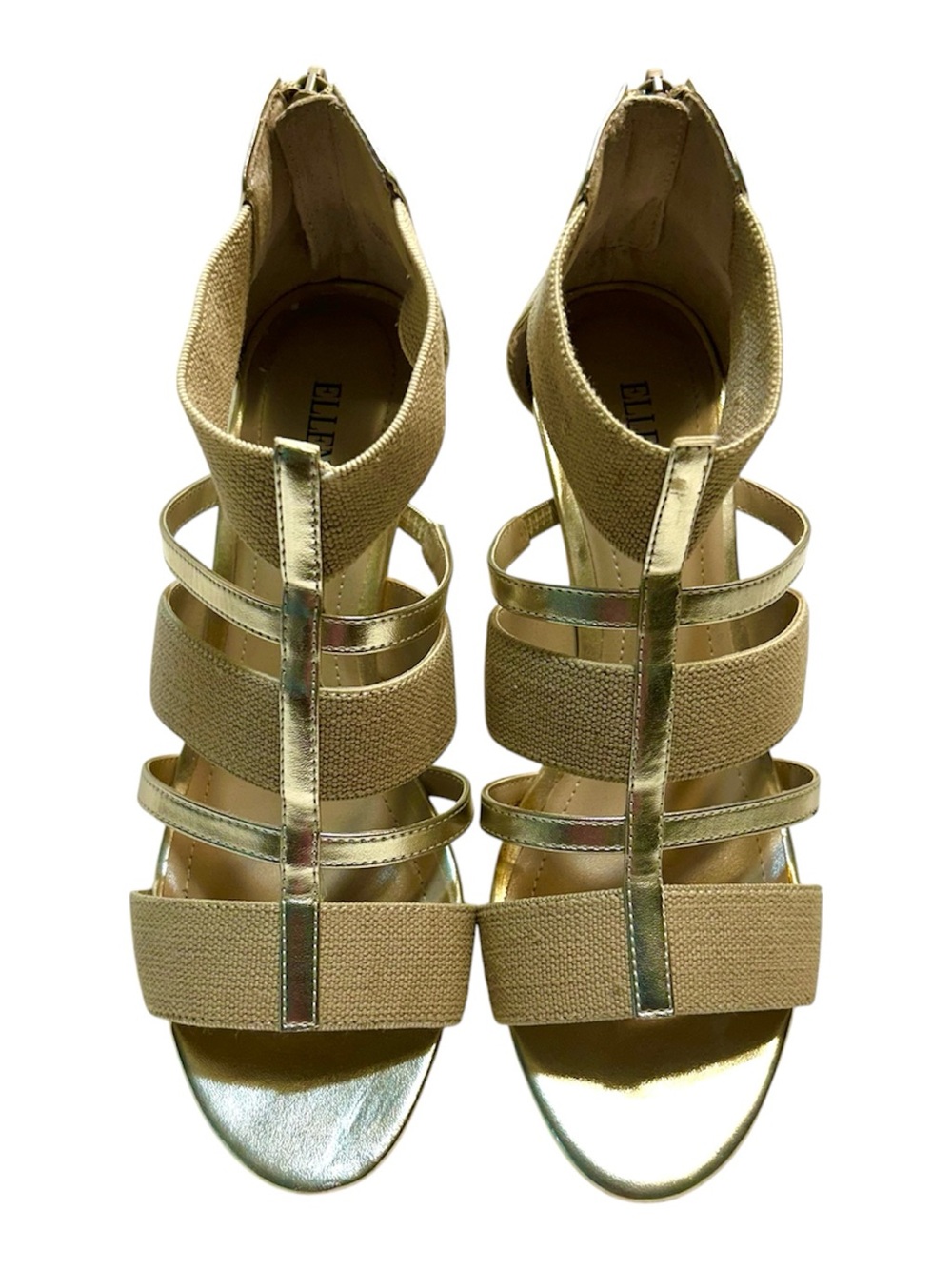 Ellen Tracy Darcie Strappy Edge Sandals in Champagne Gold. Women's Size 8.5M